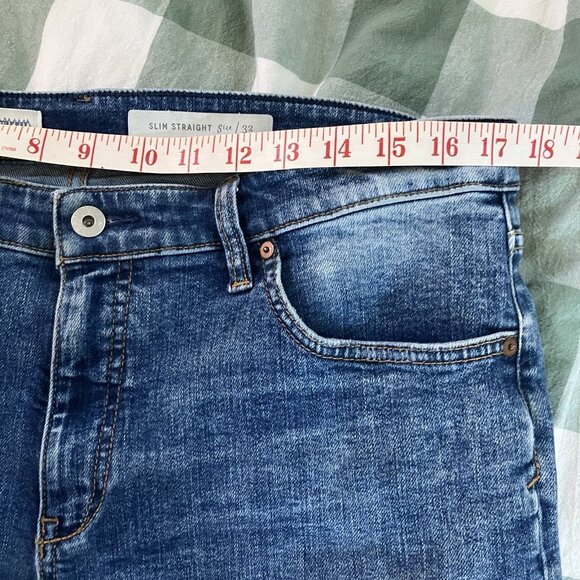 Anthropologie Picro Slim Straight Jeans Womens 32 Distressed Blue Stretch - Picture 6 of 9